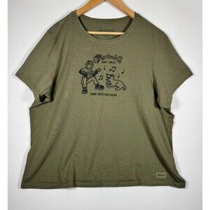 Life is Good Crusher T‎ Shirt Womens XXXL 3XL Olive Green Martin Guitar Dog Tee